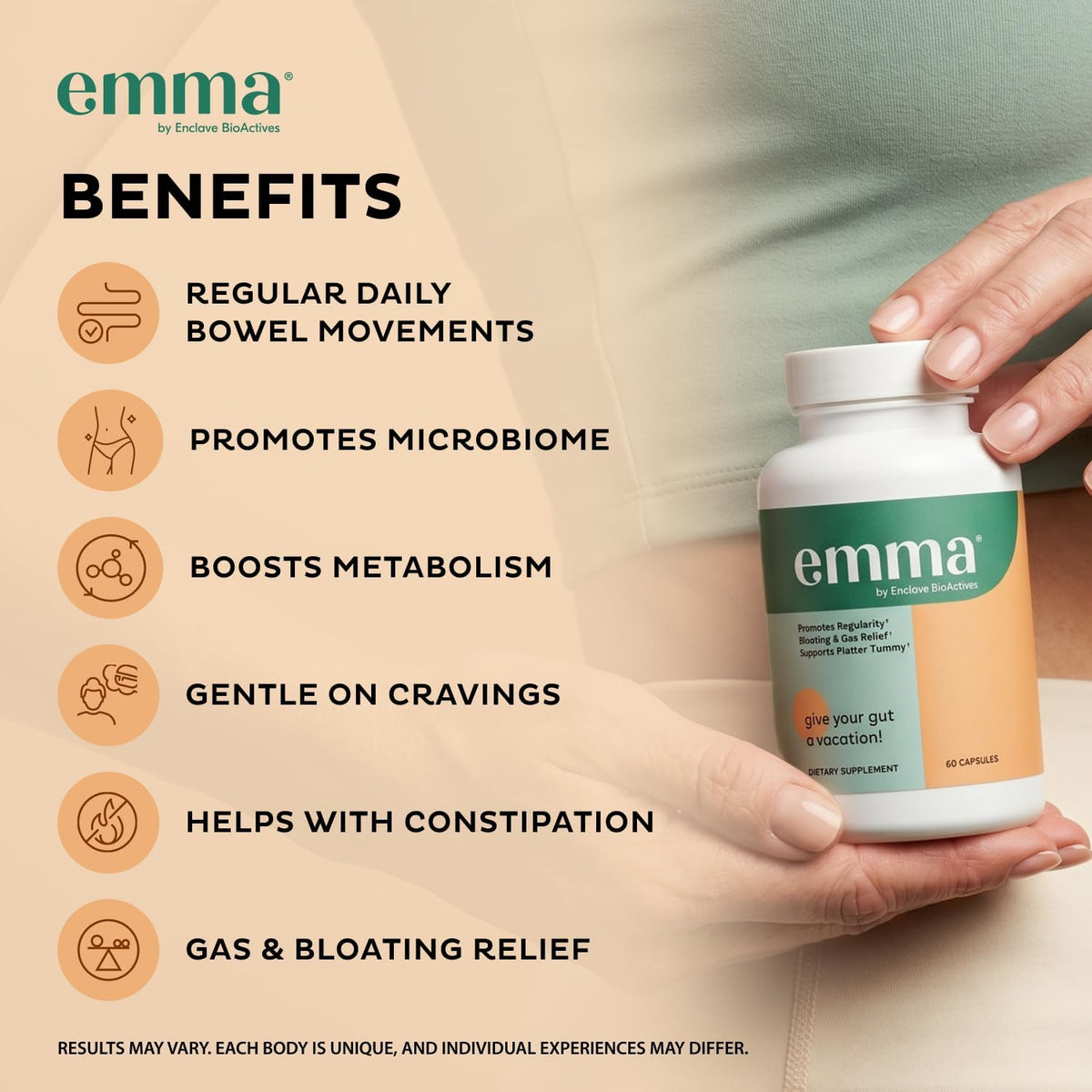 Emma Relief Gut Health Support, Digestive Comfort, Gas & Bloating, 60 Caps